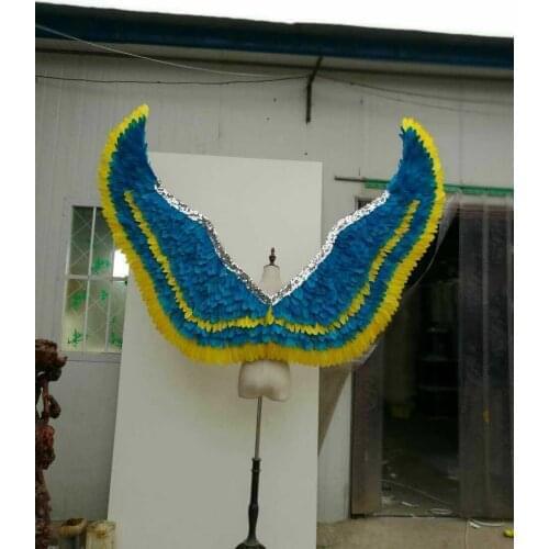 Fashion royal blue&yellow angel wings prop catwalk show prop Angel Feather wings Window prop underwear catwalk prop