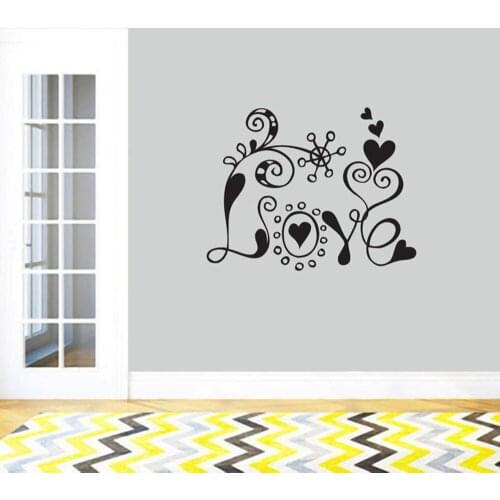 Flower Love Wall Decal Home Decor Living Room Bedroom Quotes Floral and Hearts Wall Mural Removeable Vinyl Wall Stickers S068