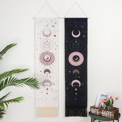 Moon Phase Tapestry Wall Hanging Tapestry Boho Art Tapestries Bright Printing Pattern Hand-made Lace Hanging Wall Decoration