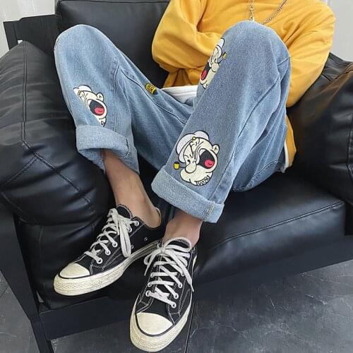 New Jeans for Women Harajuku Cartoon Print Jeans College Style Jeans Vintage Graffiti Jeans Loose High Waist Pants Man Jeans