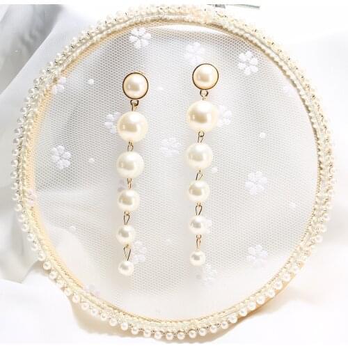 Charming Trendy Drop Earrings Elegant Exaggerated Big Pearl Beads Long Dangle Earrings Birthday Party Gifts Jewelry For Women