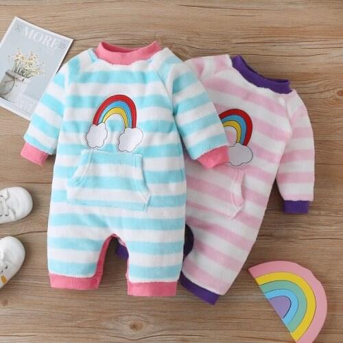 Baby Girl Clothes Winter Autumn Cotton Striped Rainbow Clouds Print Baby Romper Keep Warm Baby Boy Clothes Baby Bodysuit 0-18M