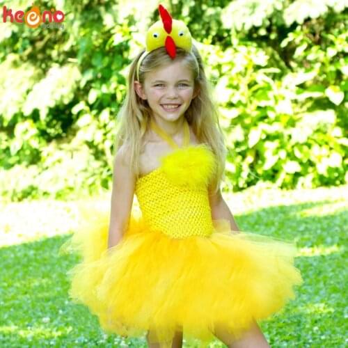 Yellow Chicken Girls Tutu Dress with Headband Animal Baby Girls Birthday Party Dress Up Halloween Children Cosplay Costume