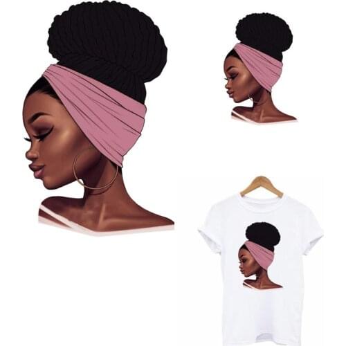 Melanin Poppin Patches Fashion Iron On Transfer For Clothing DIY A-level Washable T-shirt African Girl Thermal Sticker Appliqued