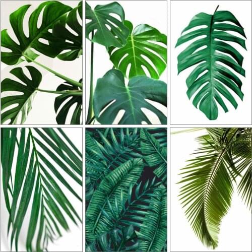 Canvas Size 5d DIY Embroidery Cross Stitch Monstera Leaves Diamond Painting Full Square Mosaic Flower Palm Rhinestone Picture