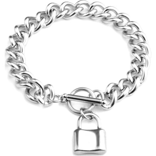 Silver Color Fashion OT Buckle Bracelets PadLock Stainless Steel Charm Prevalent Bangles Friendship For Men Women