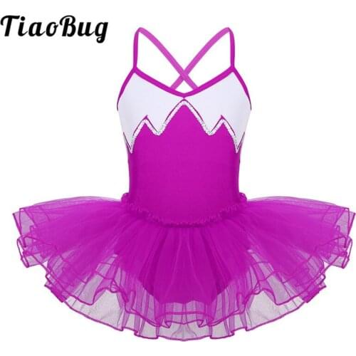 TiaoBug Kids Teens Shiny Sequined Professional Ballet Tutu Dance Leotard Dress Girls Spaghetti Straps Stage Party Dance Costume
