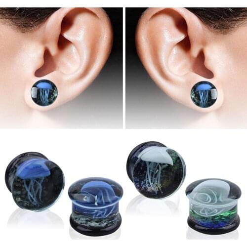 TJP 6pcs/lot Jellyfish Sea Animal Glass Ear Plug Gauges Earring ear Expander Flesh Tunnel Stretcher Body Piercing Jewelry