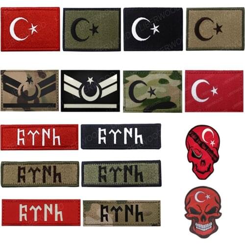 Turkey Flag Reflective Embroidered Patch Turkish Military Army Glow in the Dark Emblem Patches for Clothing Tactical Applique