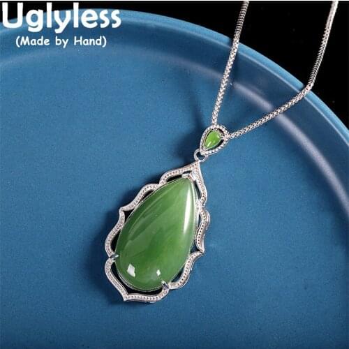 Uglyless Water Drop Gemstones Pendants for Women Classic Party Dress Necklaces NO Chains Real Solid 925 Silver Fine Jewelry P995