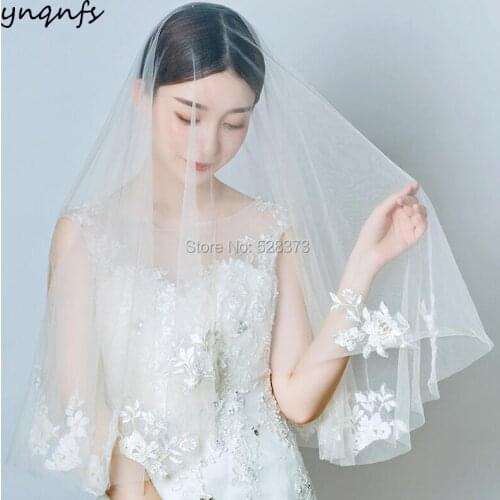 YNQNFS V66 Real Hair Decoration Lace Edge Elegant Champagne Wedding Veil Short Bridal Veil Birdcage 2019