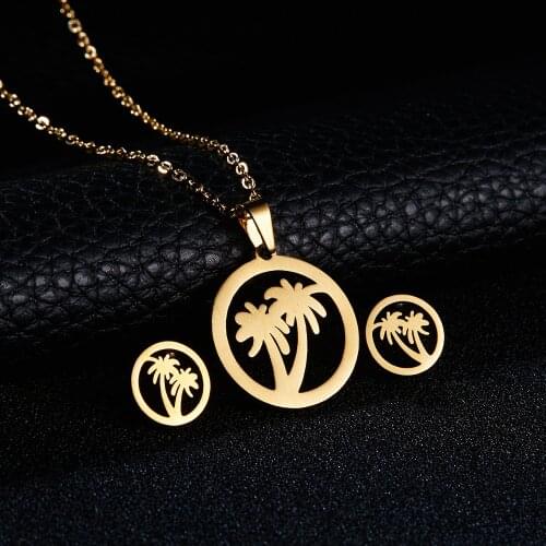 Stainless Steel Pineapple Flower Butterfly Horse Jewelry Sets For Women Animal Fish Bone Necklace Earrings Set Gold Color