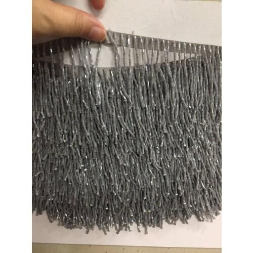 Yy045 # 10 yards grey color 5-6 cm width beads silk ribbon fringe tassel for wedding dress /garment/decorative