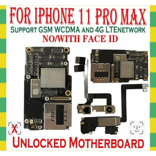 Factory Unlocked For iPhone 11 Pro max 64GB/256GB/512GB Original Motherboard Without with Face ID Logic board Free icloud plate