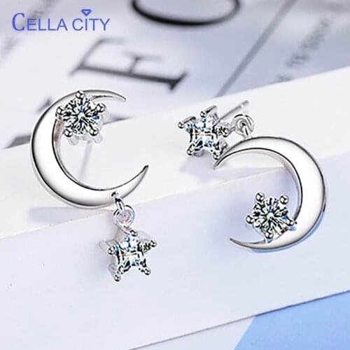 Cellacity 925 Sterling Silver Rings For Women Zircon Gemstones Star Moon Shaped Jewelry Earrings For Women Wedding Party Gift