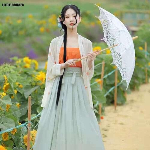 Adult Hanfu Female Summer 2021 Embroidered Skirt Tank Top Shirt Improved Chinese Style Song Dynasty Traditional Clothes Set