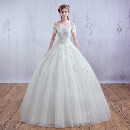 Wedding Dress 2019 New Arrival Lace Beads Short Sleeves Embroidery Boat Neck Princess Wedding Gowns Vestidos De Novia