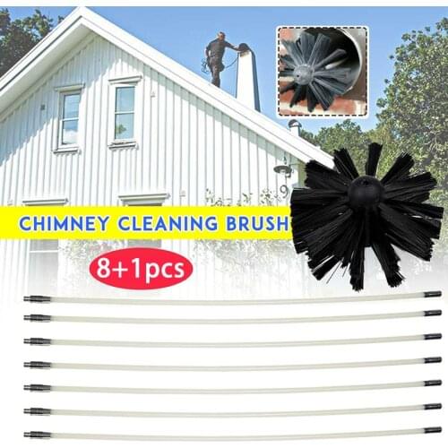1set Nylon Cleaning Brush with 8pcs Long Handle Chimney Pipe Brush Cleaner Tool Chimney Boiler Brush Dryer Pipe Cleaning Tool