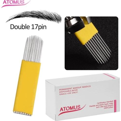 New 100pcs DOUBLE ROW 17Pin Microblading Tebori Blade Tattoo Needles Microshading Blading Needling Fog Semi Permanent Makeup