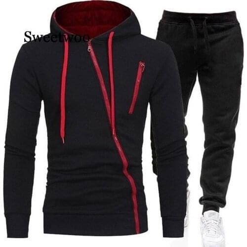 2020 New Mens Fashion Outdoor Sweatshirt Sports Casual Zipper Set Hooded + Pants 2 Piece Set