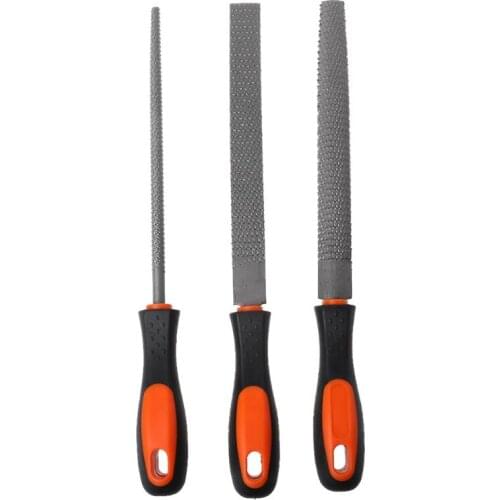 3Pcs/Set Wood Rasp Steel File Carving Flat Round Semi-circular Shape Metal File Woodworking Craft Handle Tool