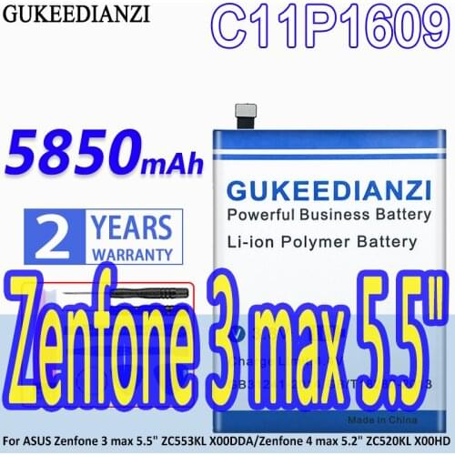 GUKEEDIANZI Battery C11P1609 5850mAh For ASUS Zenfone 3 max 5.5" ZC553KL X00DDA/Zenfone 4 max 5.2" ZC520KL X00HD Zenfone3max5