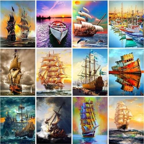 DIY 5D Diamond Painting Full Round/Square Resin Sailboat Diamond Art Embroidery Sea View Cross Stitch Diamond Mosaic Home Decor