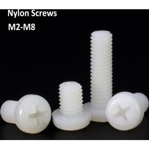 White Nylon Phillips Rounded Head Screws Plastic button head screw Cross Recessed Pan Head Screws M2 M2.5 M3 M4 M5 M6 M8