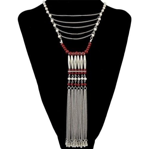 Bohemian Red White Blue Resin Beads Chain Long Line Tassel Pendant Necklaces for Women Boho Turkish Party Jewelry Gift joyeria