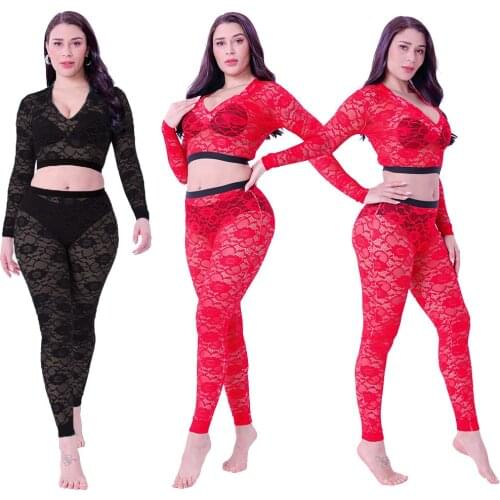 D9493 Wholesale Items Summer Sets for Women Clothing Lace Long Sleeve Night Suits Pyjama Set Suits Set for Women