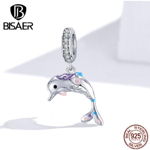 Dolphin Penguin BISAER 2020 New 925 Sterling Silver Dolphin Beads Charms fit Women Bracelets Bangles Silver 925 Jewelry EFC159