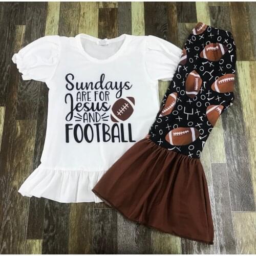 Childrens boutique clothes football lace short sleeve brown bell sole suit