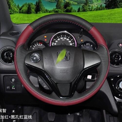 For Honda Fit 2014 XR-V VEZEL DIY Black Genuine Leather Suede Car Steering Wheel Cover Breathable Grip Cover car assessoires