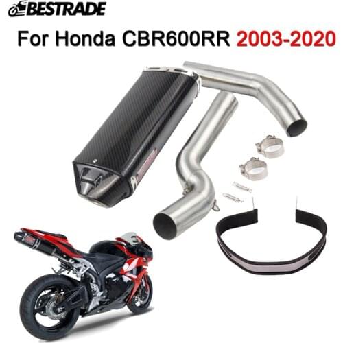 For Honda CBR600RR 2003-2020 Exhaust System Header Pipe Stainless Steel Front Mid Link Tip Slip 51mm Carbon Fiber Muffler Tips