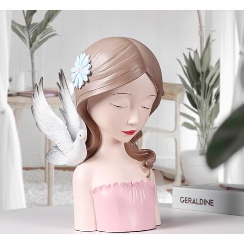 CREATIVE RESIN FIGURE FIGURINES ABSTRACT ART BUST SCULPTURE CRAFTS LIVING ROOM HOME DECORATION ACCESSORIES GIRL PIGEON ORNAMENTS