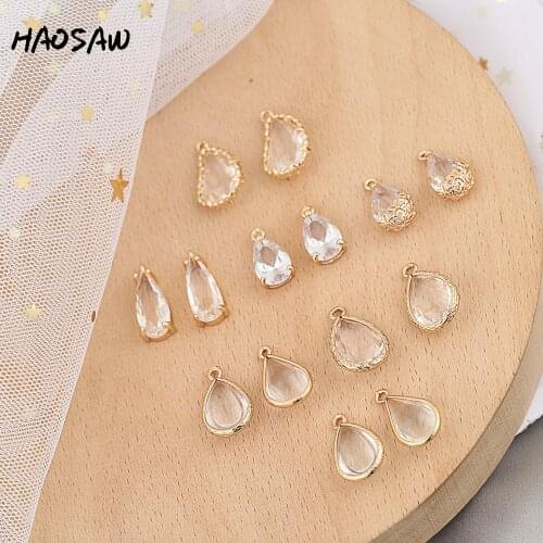 HAOSAW Choose 6Pcs/Lot Hand Made/Waterdrop Flower Glass/Clear Crystal Charms/Earrings Connectors/Earring Findings/DIY Making