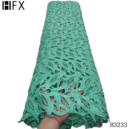 HFX Mint Green Nigerian Lace 2020 High Quality Guipure Lace Africa Cord Lace French Lace Water Soluble For Wedding Party Dress