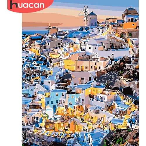HUACAN Oil Painting By Number Castle Scenery Kits Drawing Canvas HandPainted DIY Pictures By Number Landscape Home Decor