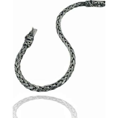 Italian Straw Braid Knitted Custom Quality 925 Silver Men 'S Bracelet