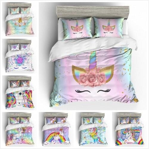 US EU AU Size Duvet Cover Set Polyester Duvet Cover With Pillowcases Without Filler Without Sheet Unicorn Design