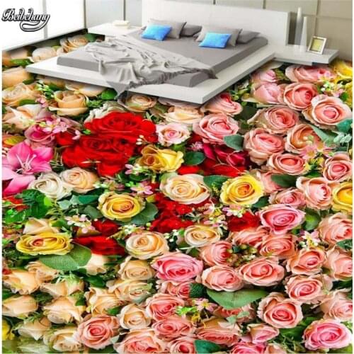 Beibehang High-definition beautiful rose sea living room 3D floor tiles custom large-scale murals pvc wear-resistant waterproof