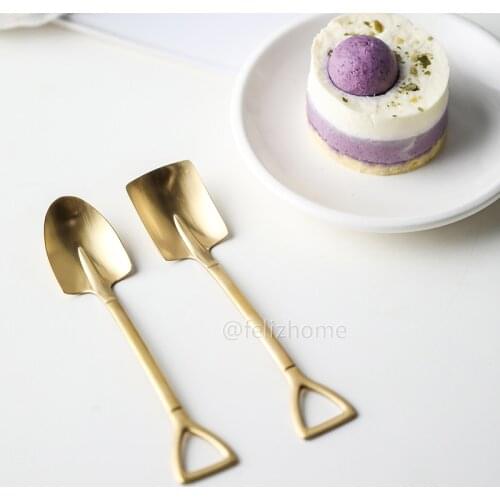 Creative small spade shape stainless steel golden small spoon coffee spoon dessert spoon small shovel small meal spoon stirring