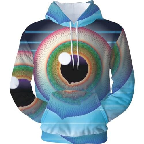 Blue whimsy novel Eye printed colorblock fashion mans drop shoulder zip up custom design Hoodie