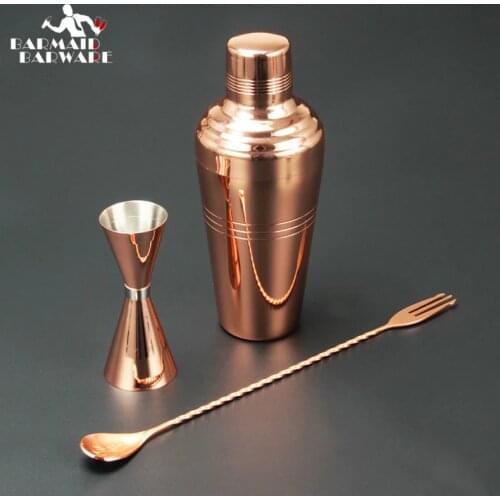 Cocktail Shaker Bar Set Copper Plated Shaker Barware Set - 3 Pieces Bartender Kit Includes shaker (510ml), Jigger & Spoon