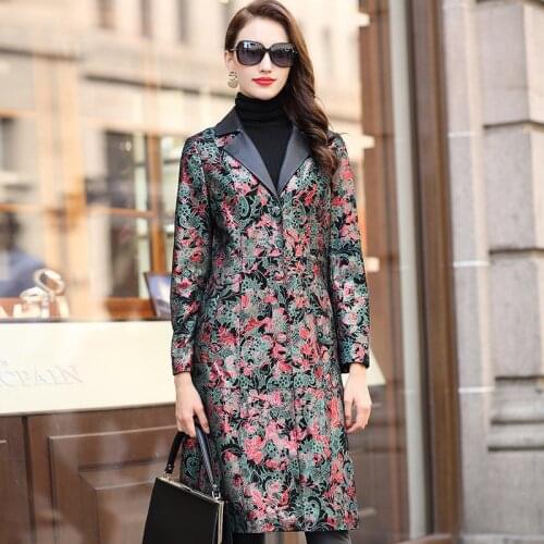 Genuine Leather Jacket Autumn Winter Jacket Women Real Sheepskin Coat Female Print Floral Korean Trench Coat HQ18-YXG8173A YY334
