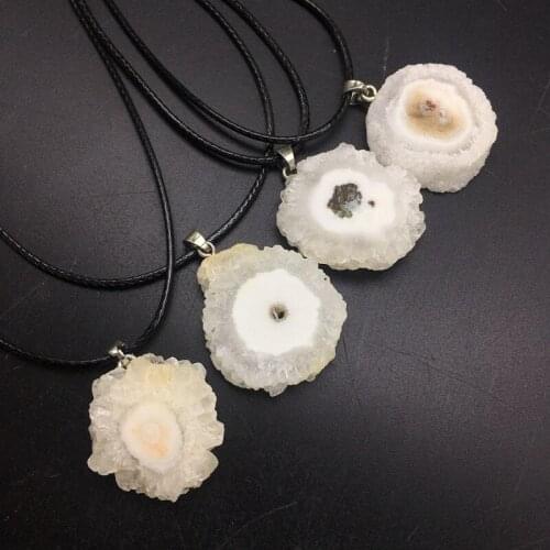 Natural Quartz white crystal cluster slice pendent for gift