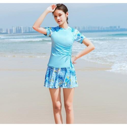 New Swimsuit Womens Two-Piece Skirt Swimwear Slimming Gather Conservative plus Size Hot Spring Bathing Suit Women