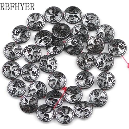 RBFHYER Wholesale Black Life Tree Hematite Natural Stone Charm Loose Beads 12mm For Handmade Jewelry Making Diy bracelet