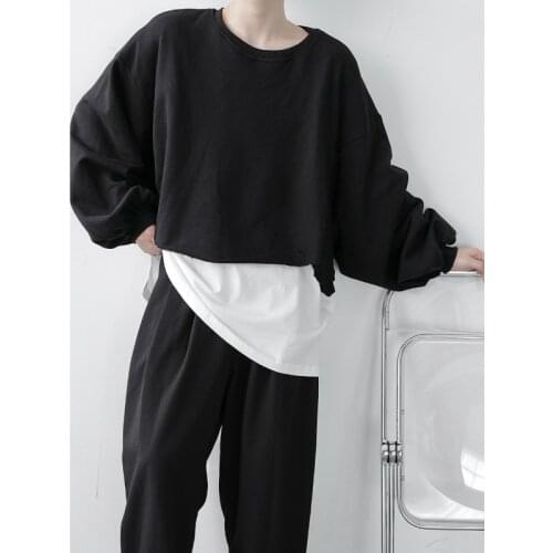 MIXCUBIC 2020 Autumn Korean style Unique Fake two design sweatshirt men casual loose Stitching hedging sweatshirt Outerwear,S-XL