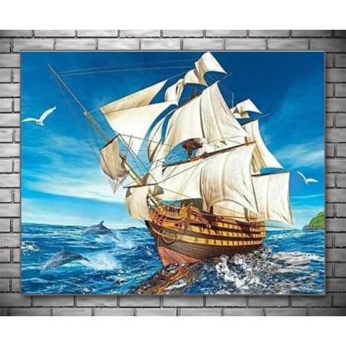 Full Rhinestones Diamond Painting Ship DIY 5D Diamond Embroidery Wall Decor Mosaic Painting Landscape Needlework Crafts Gifts